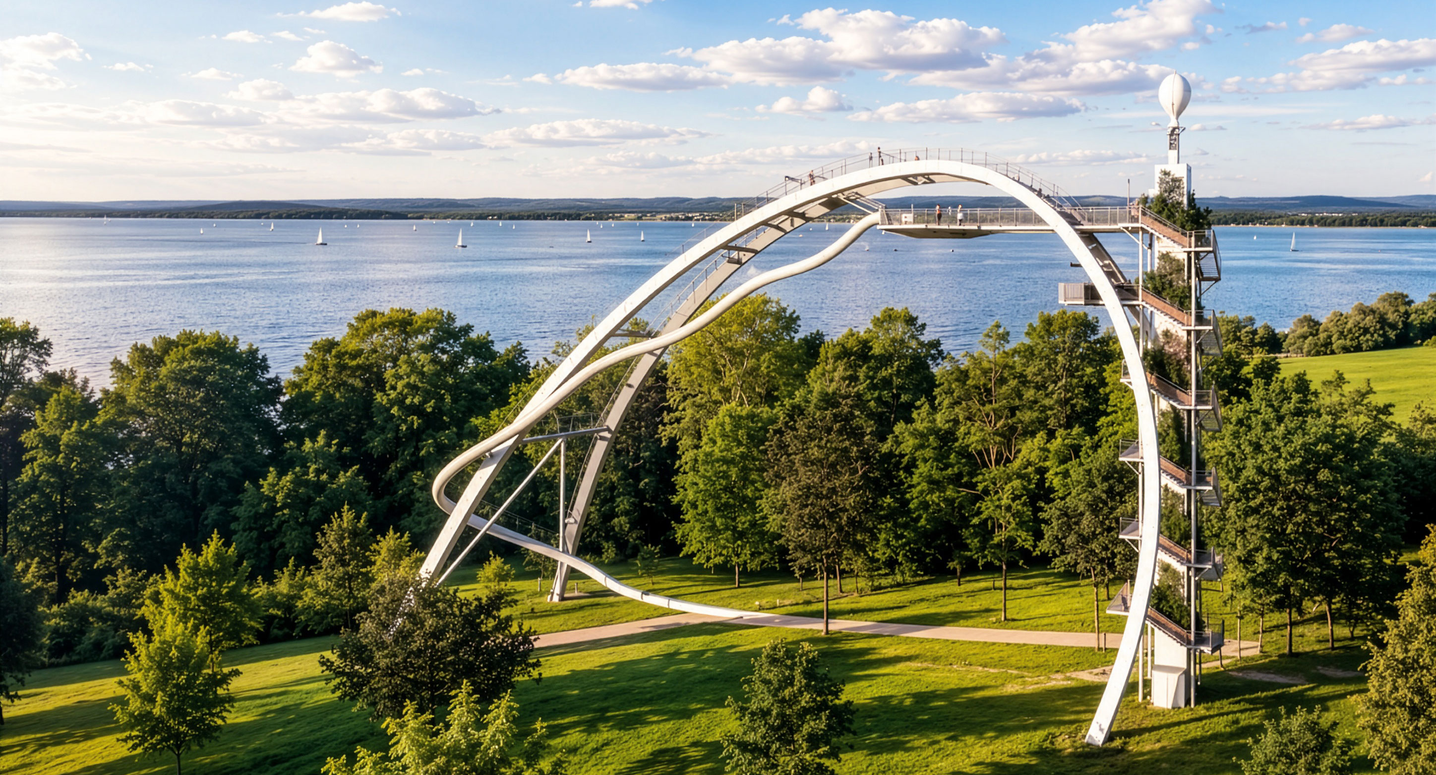 Der SkyLoop Eventbogen bietet eine Aussichtsplattform, Mega-Rutsche, Zipline und andere Highlights