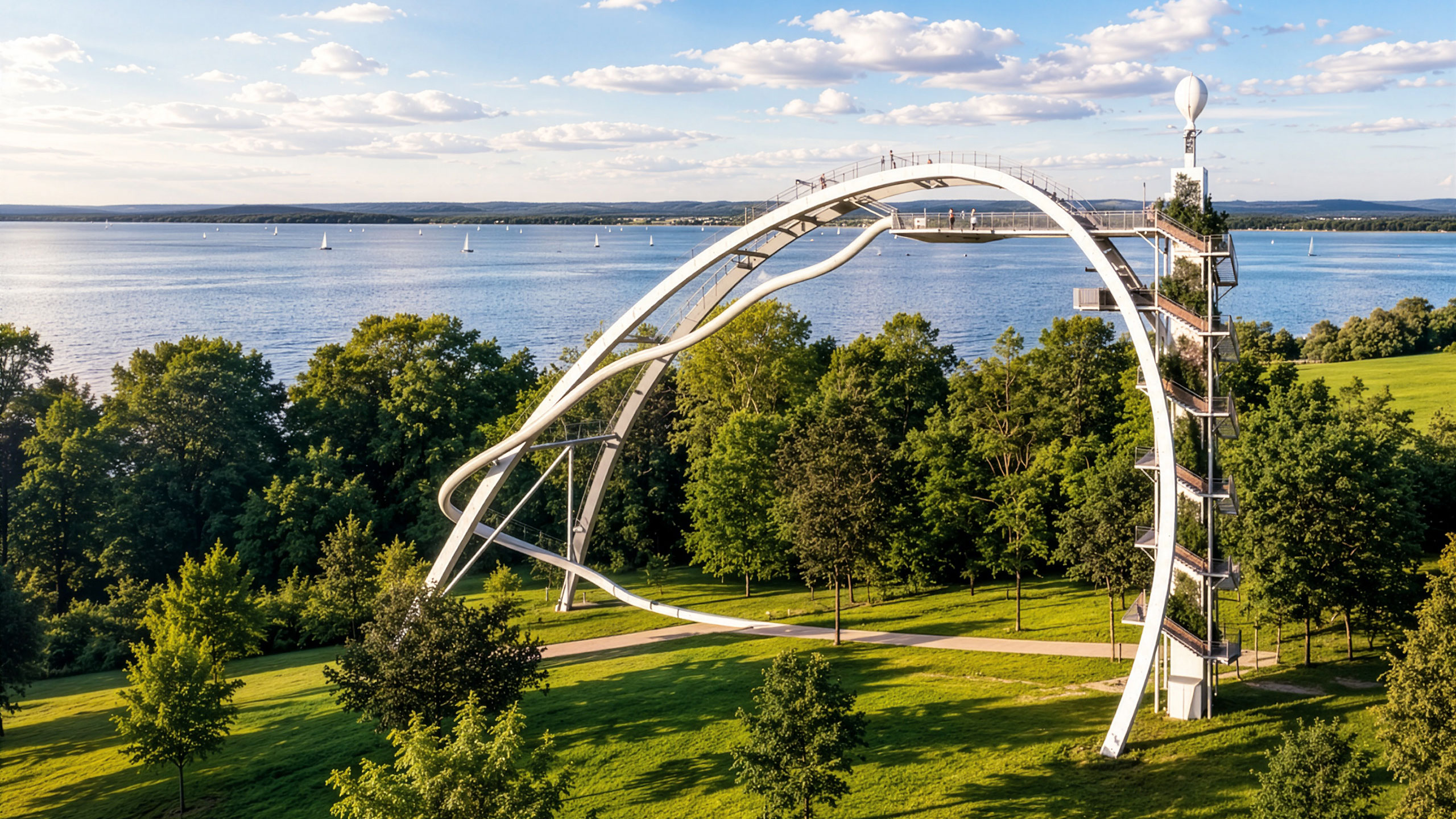 Der SkyLoop Eventbogen bietet eine Aussichtsplattform, Mega-Rutsche, Zipline und andere Highlights
